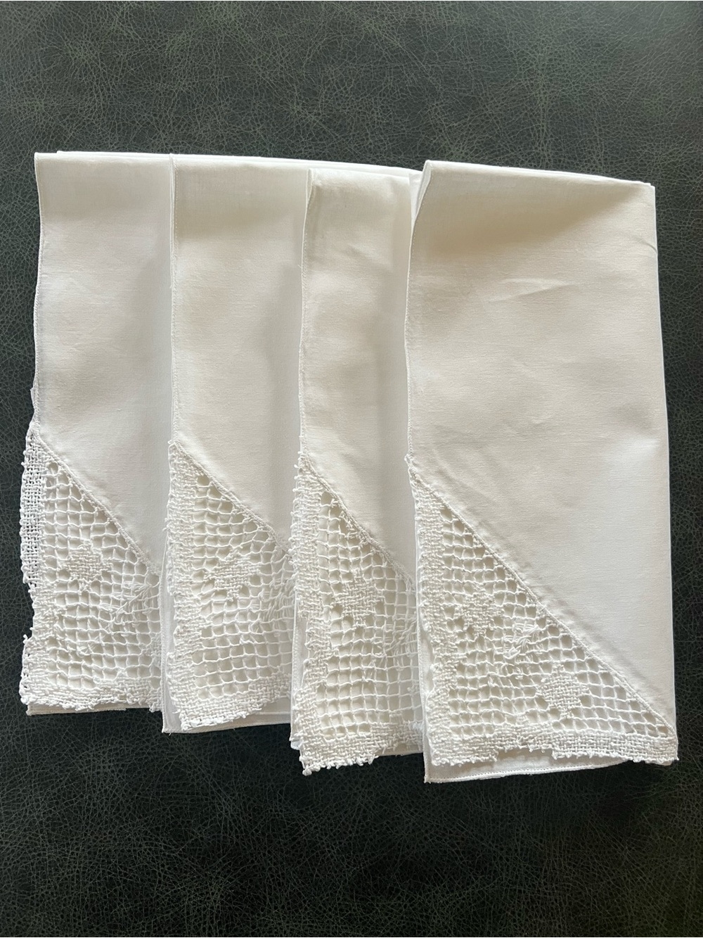 Neiman Marcus Napkins Dinner 100% Cotton with Crochet Corner White 21”x 22”